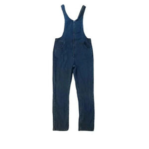 Women 8 Free People Jax Denim Jean Jumpsuit Zip Front Overalls Stretch One Piece